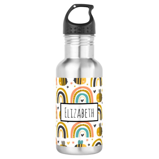 Cute Bumble Bee and Rainbows Pattern Waterfles (Voorkant)