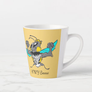 Cute Bumble Bee Cartoon Cust.Text Yellow Latte Mok