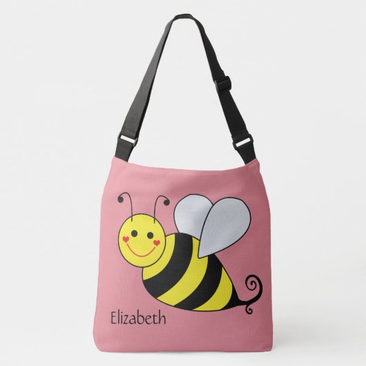 Cute Bumble Bee in Roze Gepersonaliseerd Crossbody Tas (Voorkant)