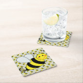 Cute Bumble Bee met Pattern Vierkante Kartonnen Onderzetter (Insitu)