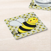 Cute Bumble Bee met Pattern Vierkante Kartonnen Onderzetter (Schuin)