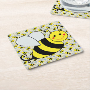 Cute Bumble Bee met Pattern Vierkante Kartonnen Onderzetter