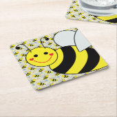 Cute Bumble Bee met Pattern Vierkante Kartonnen Onderzetter (Schuin)