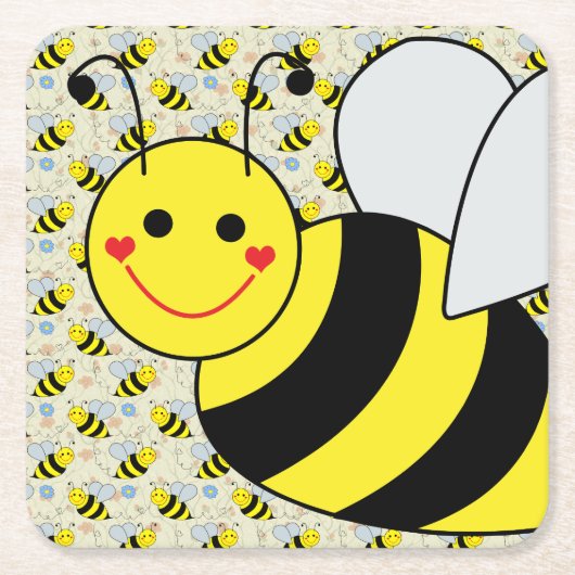 Cute Bumble Bee met Pattern Vierkante Kartonnen Onderzetter (Voorkant)