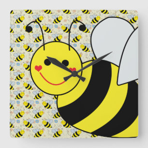 Cute Bumble Bee met Pattern Vierkante Klok