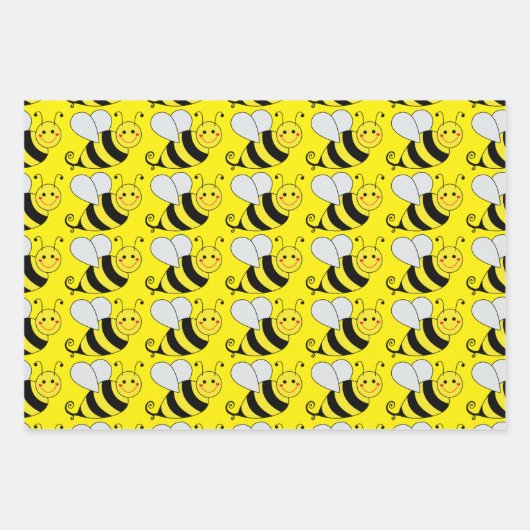 Cute Bumble Bee Pattern | Geel Inpakpapier Vel (Voorkant)