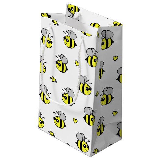 Cute Bumble Bee Pattern White Klein Cadeauzakje (Achterkant Gekanteld)