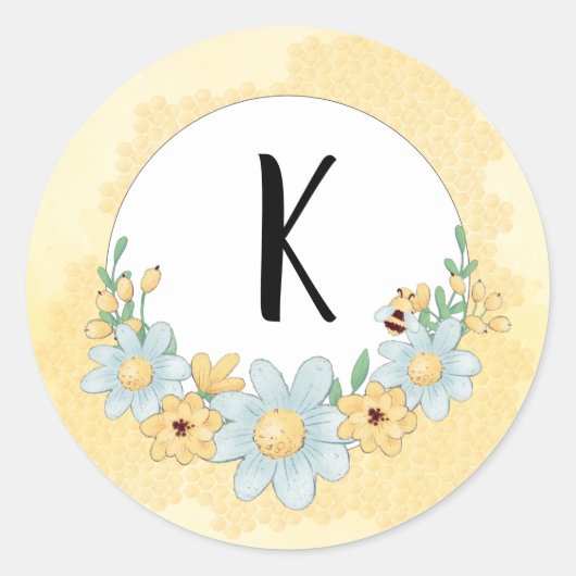 Cute Bumble Bee Pattern Yellow Monogram Ronde Sticker (Voorkant)