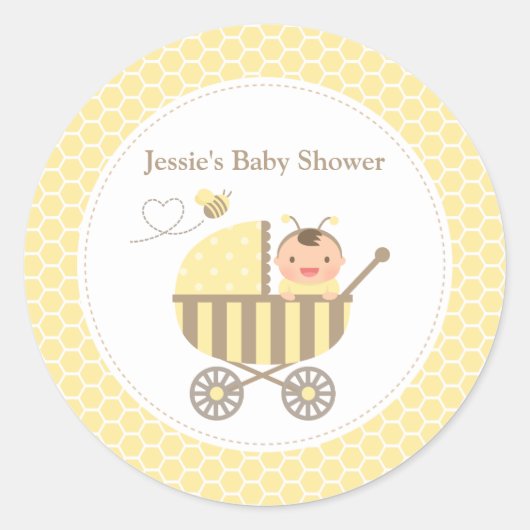 Cute Bumble Bee Stroller Baby showers Étiquettes (Devant)