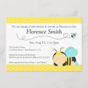 Cute Bumble Bee Theme, Boy Baby shower Kaart