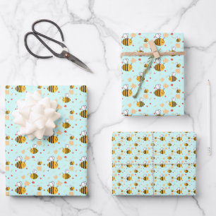 Cute Bumblebee en Flowers Inpakpapier Vel