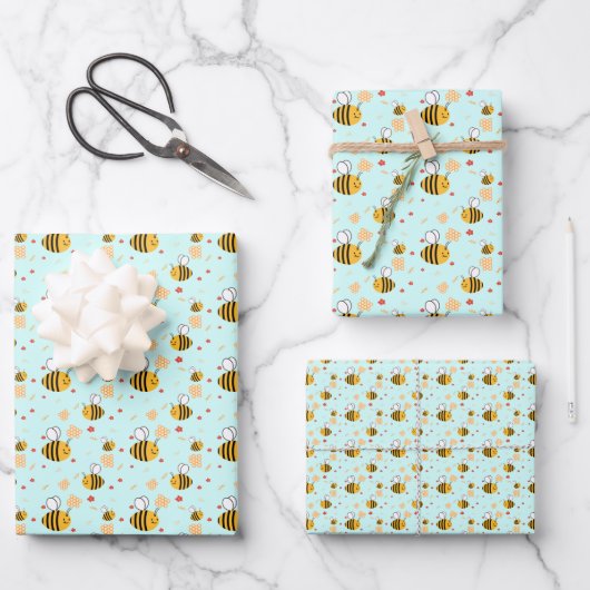 Cute Bumblebee en Flowers Inpakpapier Vel (Voorkant)