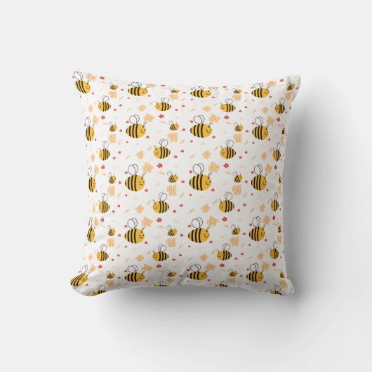 Cute Bumblebee en Flowers Kussen (Voorkant)