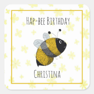 Cute Bumblebee Geel en Zwart HapBee Birthday Vierkante Sticker