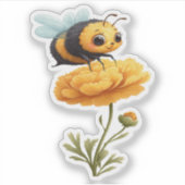 Cute Bumblebee on Flower Sticker (Voorkant)
