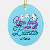 Cute Bunco Game Night Personated Blue Kerstmis Keramisch Ornament (Links)