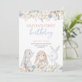Cute Bunnies Birthday Invitation Kaart (Staand voorkant)