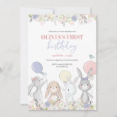 Cute Bunnies Birthday Invitation Kaart (Voorkant)