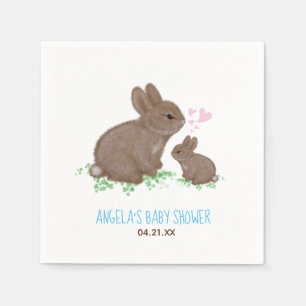 Cute Bunnies Hearts Custom Boy Baby shower Servet