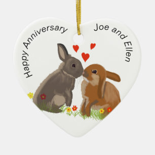 Cute Bunnies Kissons Jubileum Heart Keramisch Ornament