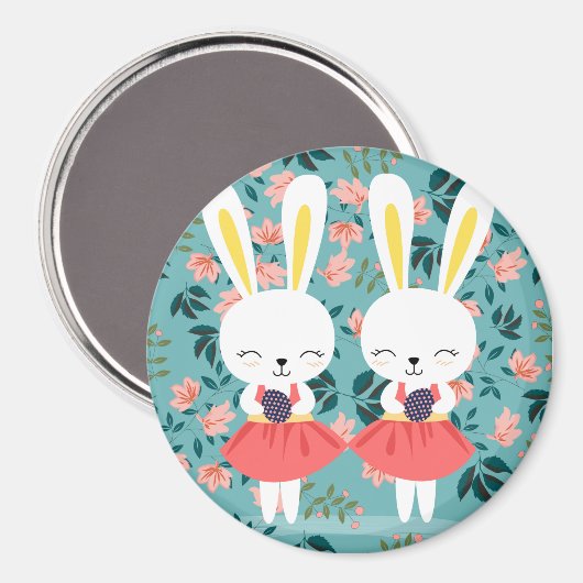 Cute Bunnies Magnet Magneet (Voorkant / Achterkant)