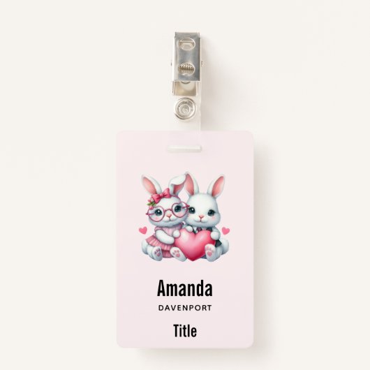 Cute Bunnies Sharing a Heart Badge (Voorkant met clip)