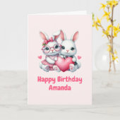 Cute Bunnies Sharing a Heart Birthday Kaart (Gele Bloem)