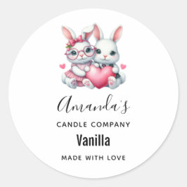 Cute Bunnies Sharing a Heart Candle Business Ronde Sticker
