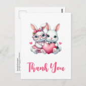Cute Bunnies Sharing a Heart Thank You Briefkaart (Voorkant / Achterkant)