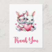 Cute Bunnies Sharing a Heart Thank You Briefkaart (Voorkant)