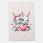 Cute Bunnies Sharing a Heart Theedoek (Verticaal)