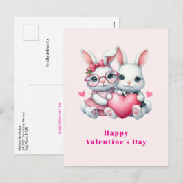 Cute Bunnies Sharing a Heart Valentine's Day Feestdagenkaart
