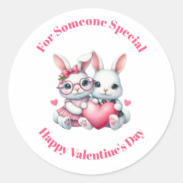 Cute Bunnies Sharing a Heart Valentine's Day Ronde Sticker