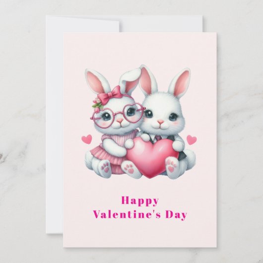 Cute Bunnies Sharing a Heart Valentine's Feestdagenkaart (Voorkant)