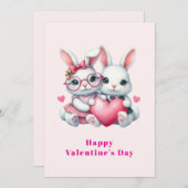 Cute Bunnies Sharing a Heart Valentine's Feestdagenkaart (Voorkant / Achterkant)