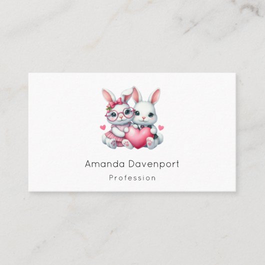 Cute Bunnies Sharing a Heart Visitekaartje (Voorkant)