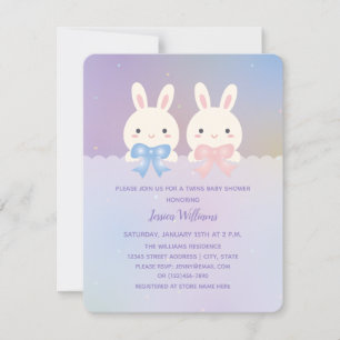Cute Bunnies Twins Baby Boy and Girl Baby shower Kaart
