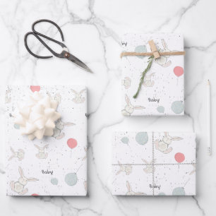 Cute Bunny and Balloons Baby Inpakpapier Vel