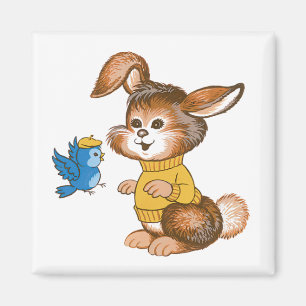 Cute Bunny and Bluebird Magnet Magneet