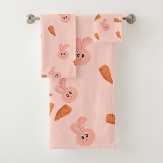 Cute Bunny and Carrot Pattern Bad Handdoek (Insitu)