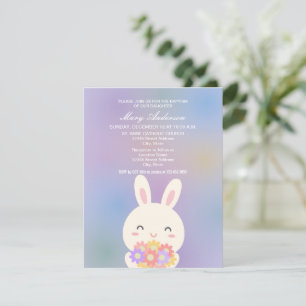 Cute Bunny and Flowers Baby Christening Baptism Kaart