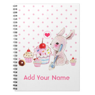 Cute bunny and kawaii cupcakes - Gepersonaliseerd Notitieboek
