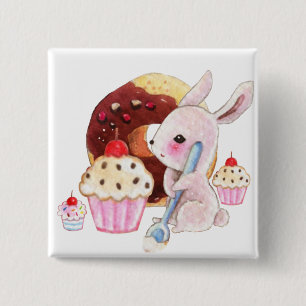Cute bunny and kawaii cupcakes vierkante button 5,1 cm