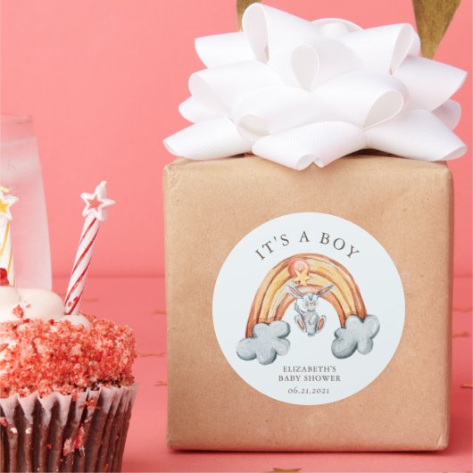 Cute Bunny Arc-en-ciel C'est un Autocollant garçon (Fête)