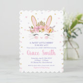 Cute Bunny Baby shower Invitation Girl Purple (Debout devant)