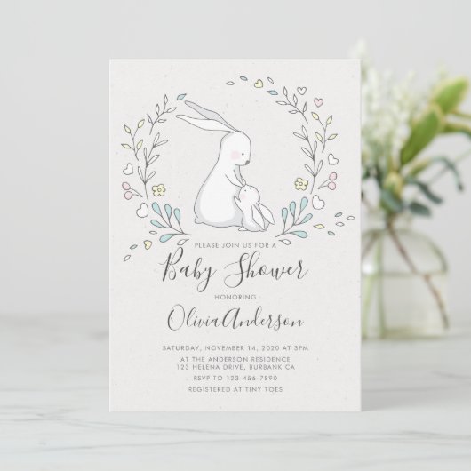 Cute Bunny Baby shower Invitation Kaart (Staand voorkant)
