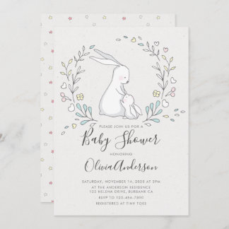 Cute Bunny Baby shower Invitation Kaart