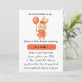 Cute Bunny Baby Shower Invitation | Pink Floral De (Debout devant)
