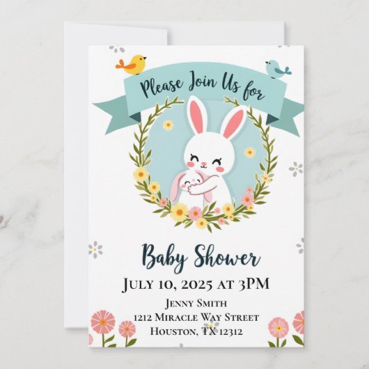 Cute Bunny Baby shower Kaart (Voorkant)