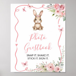 Cute Bunny Baby Shower Meisje Foto Guestbook Poster